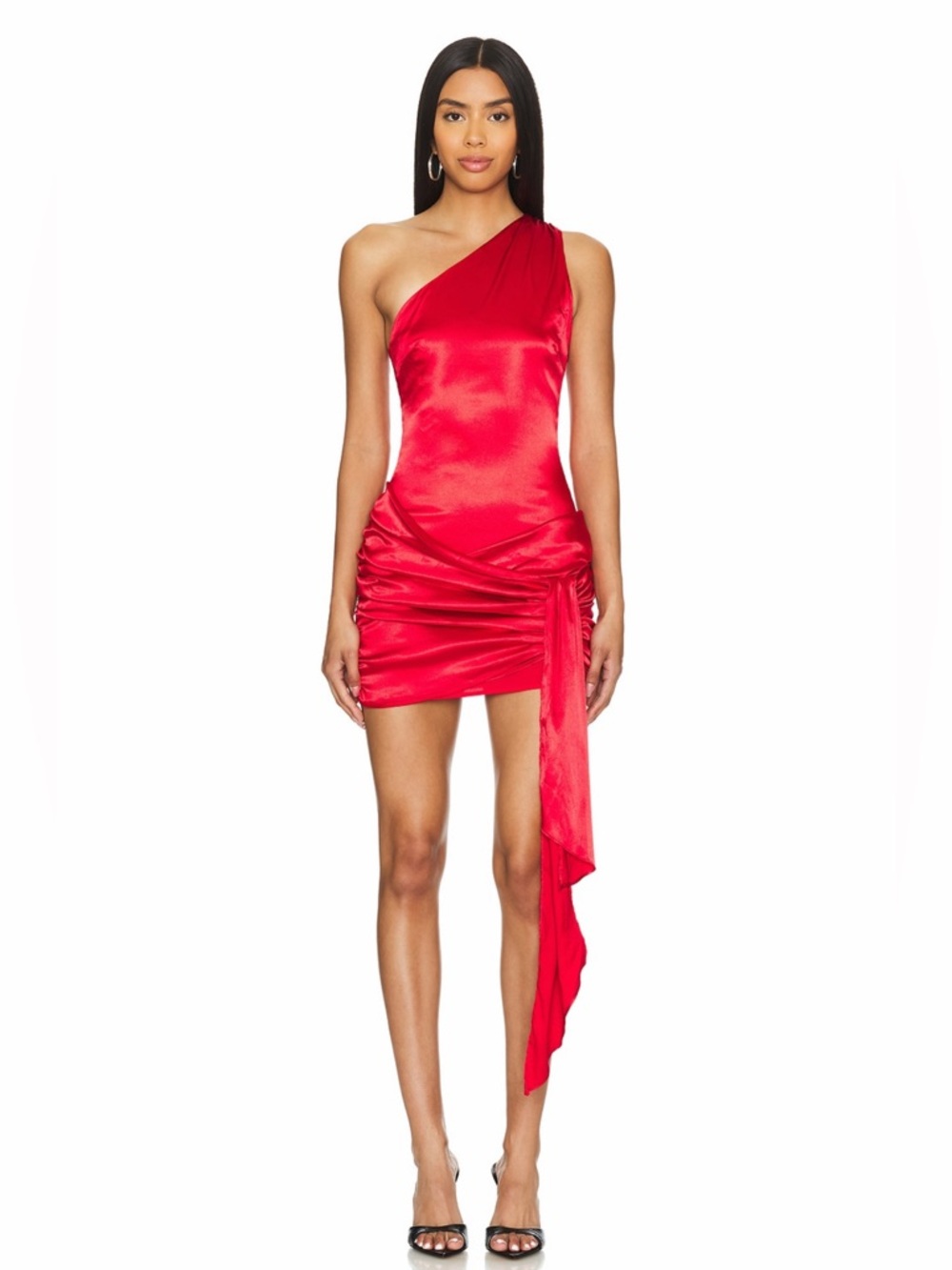Superdown Revolve Dannika Red Satin One Shoulder Draped Party Mini Dress M NWT
